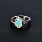 Ethiopian Welo Opal & Natural Zircon & Coffee Zircon Halo Ring in Platinum Overlay Sterling Silver 1.40 Ct
