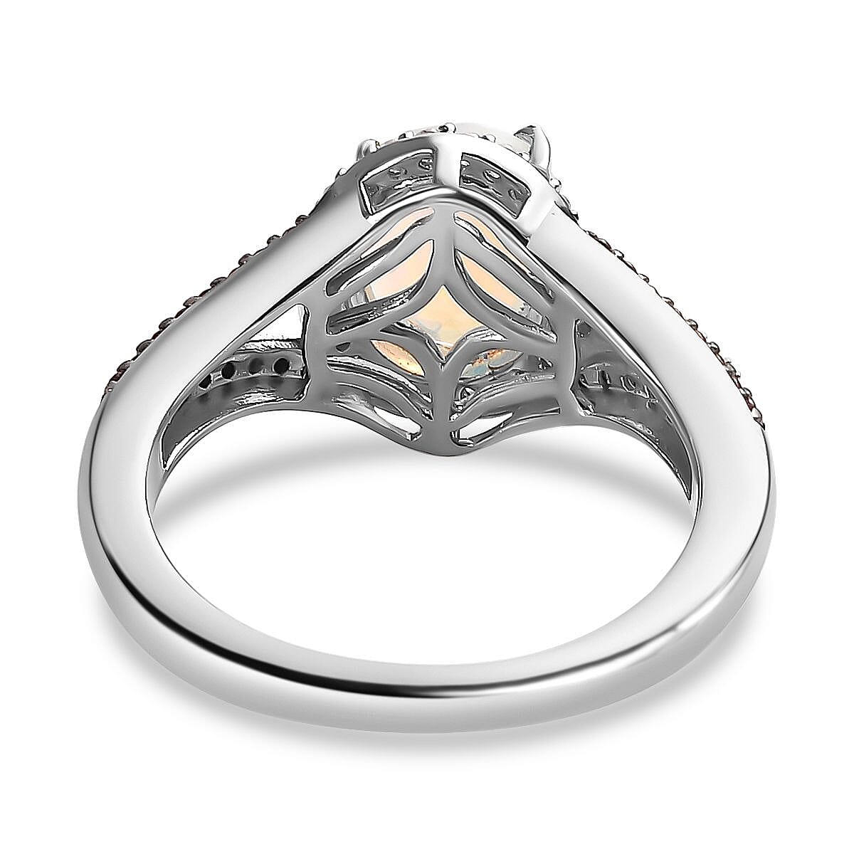 Ethiopian Welo Opal &amp; Natural Zircon &amp; Coffee Zircon Halo Ring in Platinum Overlay Sterling Silver 1.40 Ct 7787870 4