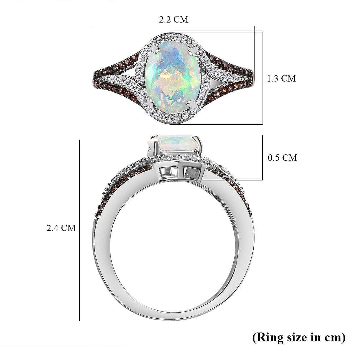 Ethiopian Welo Opal &amp; Natural Zircon &amp; Coffee Zircon Halo Ring in Platinum Overlay Sterling Silver 1.40 Ct 7787870 5