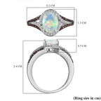Ethiopian Welo Opal & Natural Zircon & Coffee Zircon Halo Ring in Platinum Overlay Sterling Silver 1.40 Ct