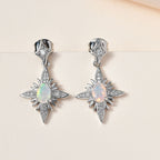 Ethiopian Welo Opal & Natural Zircon Dangle Earrings in Platinum Overlay Sterling Silver