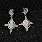 Ethiopian Welo Opal & Natural Zircon Dangle Earrings in Platinum Overlay Sterling Silver