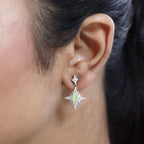 Ethiopian Welo Opal & Natural Zircon Dangle Earrings in Platinum Overlay Sterling Silver