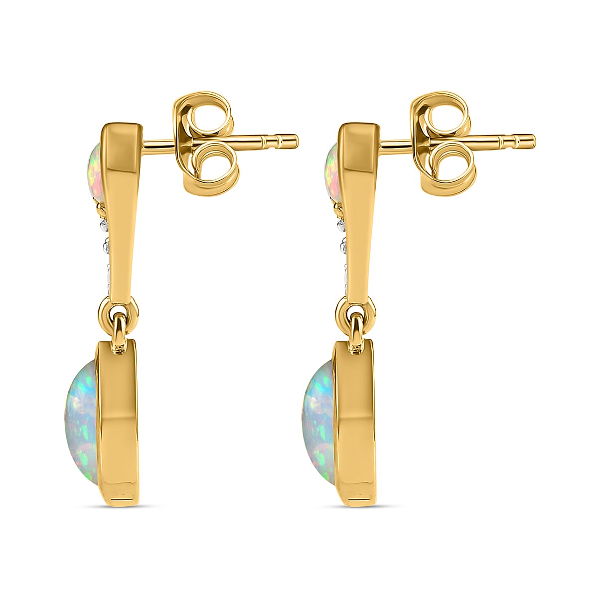 Ethiopian Welo Opal &amp; Natural Zircon Dangle Earrings in 18K Yellow Gold Vermeil Plated Sterling Silver 2.25 Ct. 7562789 4