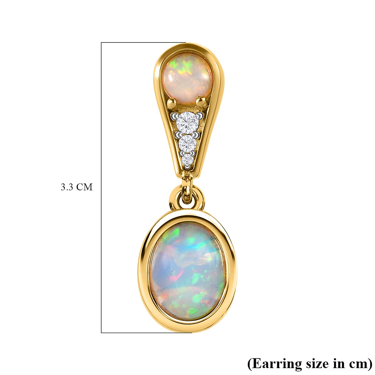 Ethiopian Welo Opal &amp; Natural Zircon Dangle Earrings in 18K Yellow Gold Vermeil Plated Sterling Silver 2.25 Ct. 7562789 5