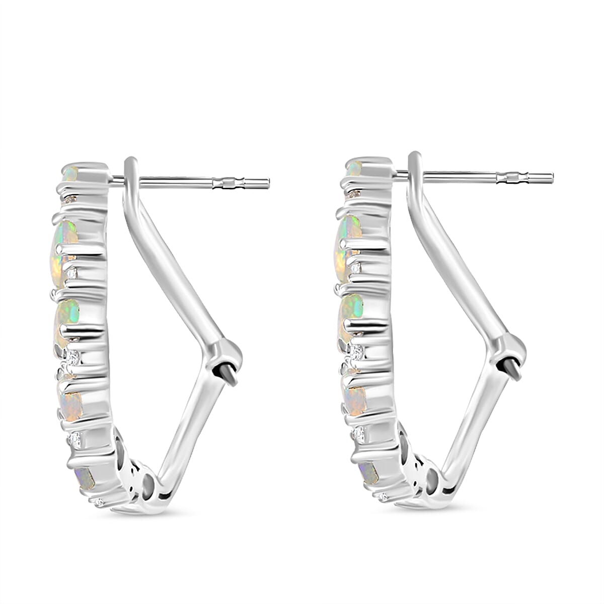 Ethiopian Faceted Opal &amp; White Zircon Earring with Omega Clip in Rhodium Overlay Sterling Silver 2.34 Ct. 8076439 11