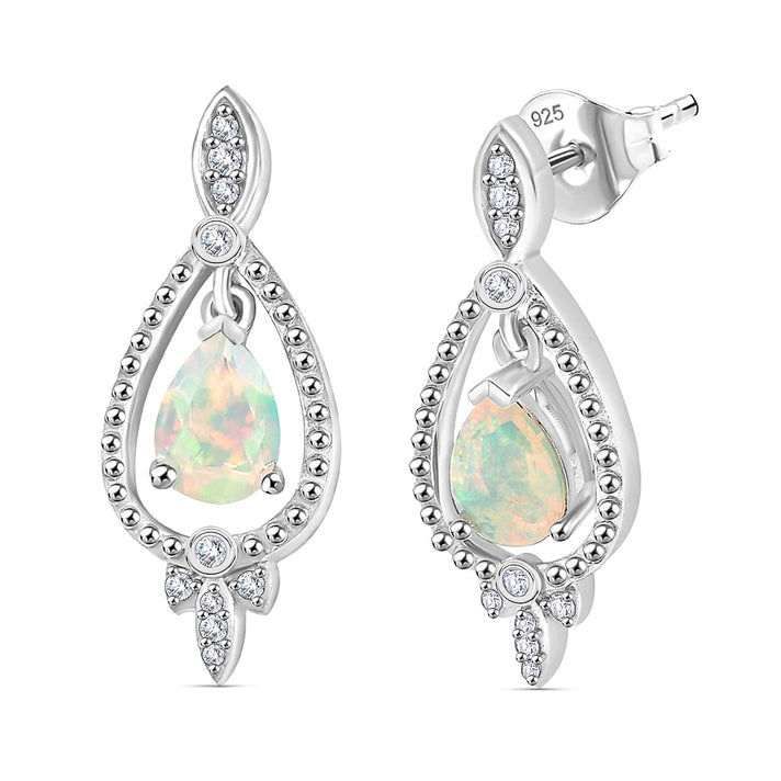 Ethiopian Faceted Opal &amp; White Zircon Earring with Push Back in Rhodium Overlay Sterling Silver 1.15 Ct. 8064943 2