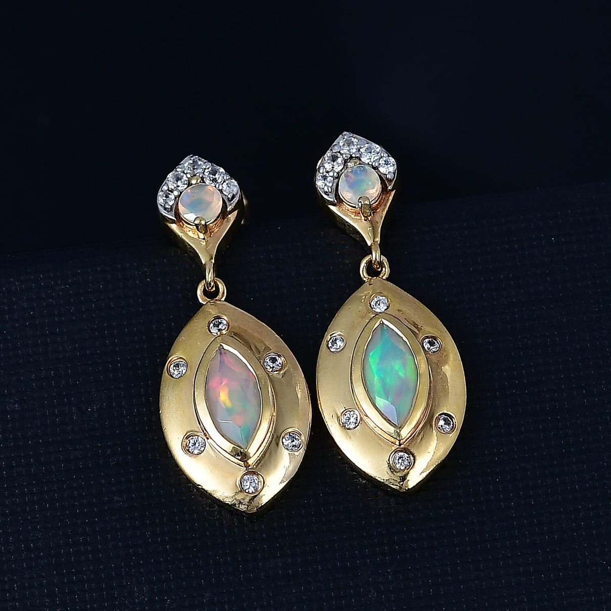 Ethiopian Faceted Opal &amp; White Zircon Earring with Push Back in 18K Vermeil Yellow Gold Plated Sterling Silver 1.19 Ct. 8070553 6