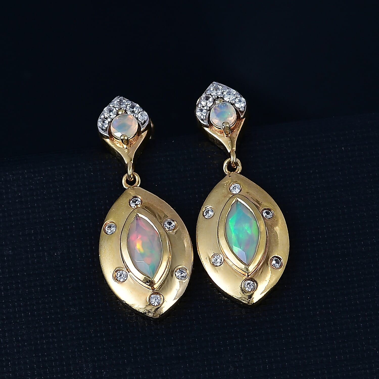 Ethiopian Faceted Opal &amp; White Zircon Earring with Push Back in 18K Vermeil Yellow Gold Plated Sterling Silver 1.19 Ct. 8070553 6