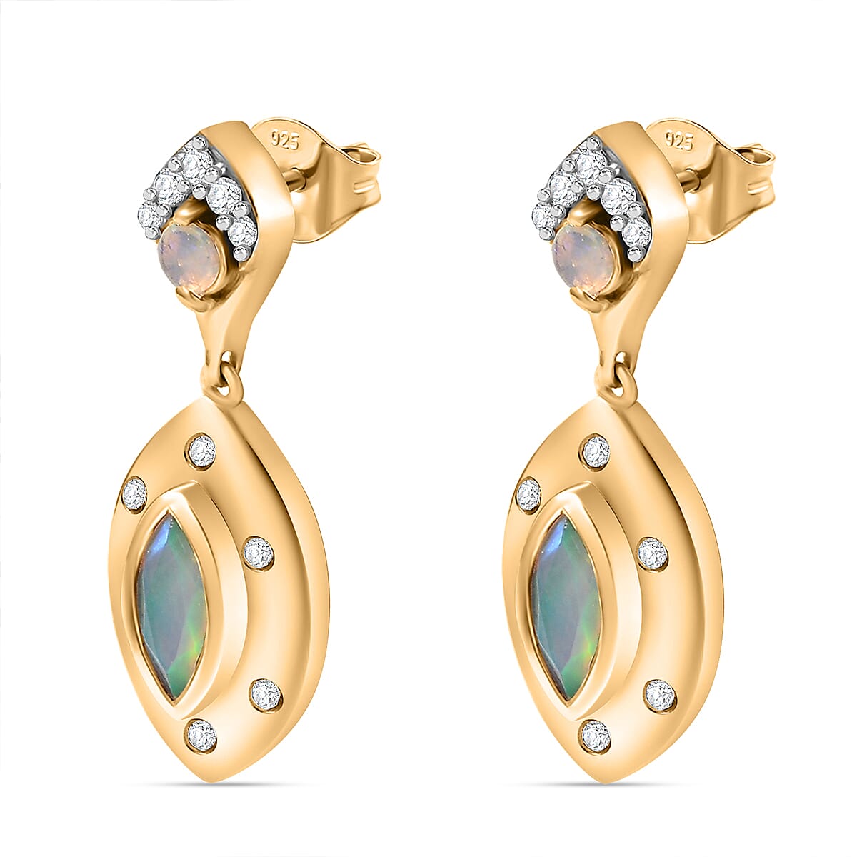 Ethiopian Faceted Opal &amp; White Zircon Earring with Push Back in 18K Vermeil Yellow Gold Plated Sterling Silver 1.19 Ct. 8070553 12