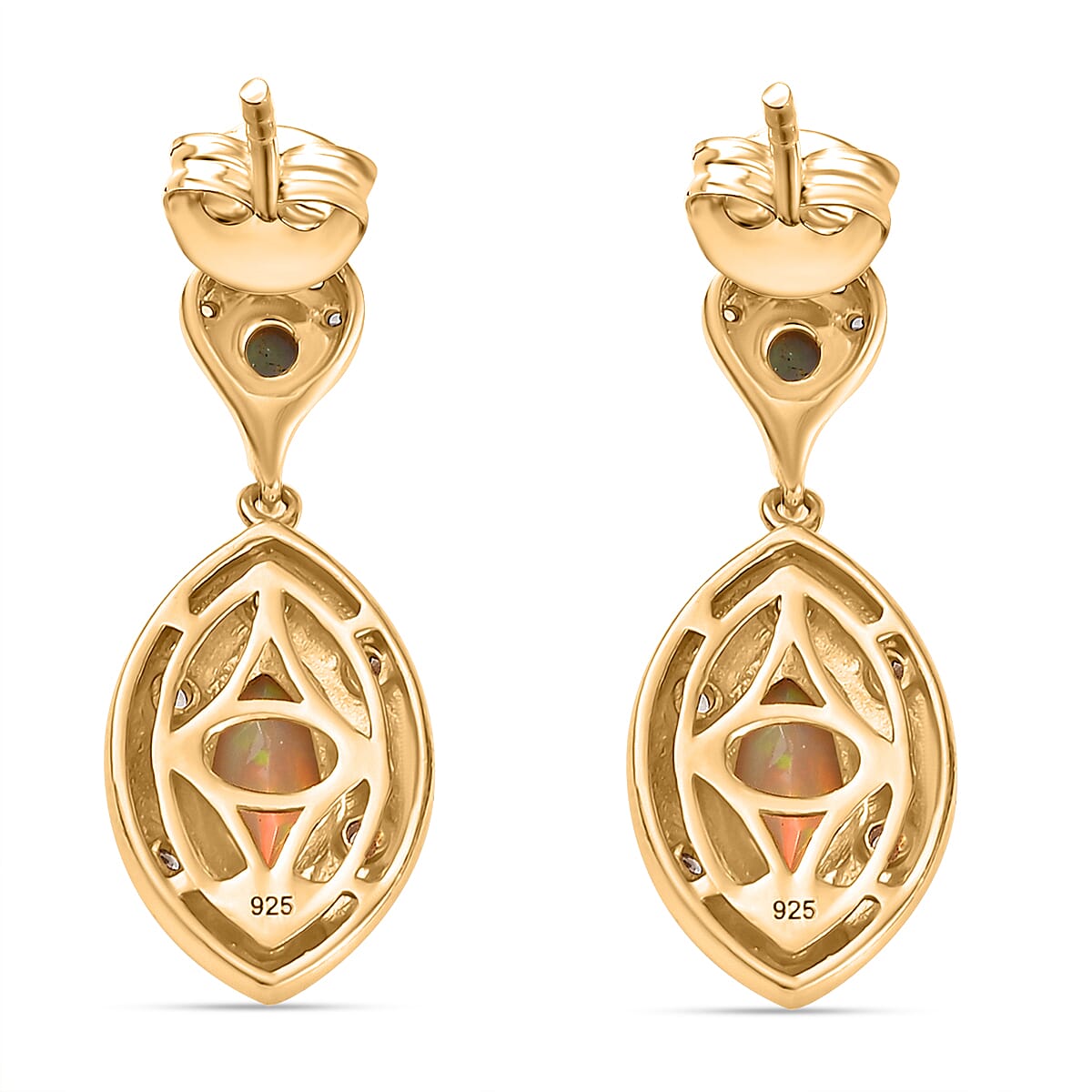Ethiopian Faceted Opal &amp; White Zircon Earring with Push Back in 18K Vermeil Yellow Gold Plated Sterling Silver 1.19 Ct. 8070553 18