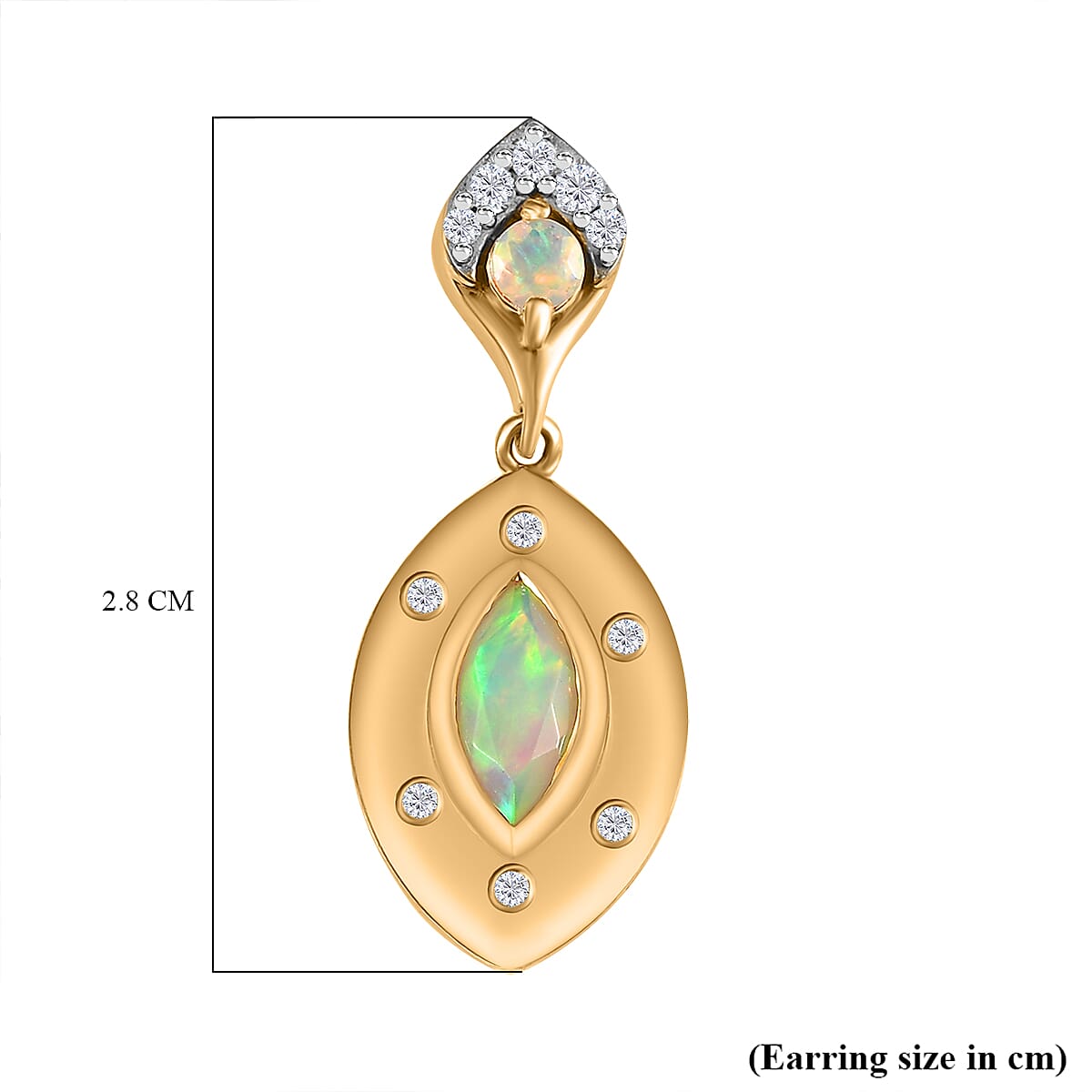 Ethiopian Faceted Opal &amp; White Zircon Earring with Push Back in 18K Vermeil Yellow Gold Plated Sterling Silver 1.19 Ct. 8070553 21