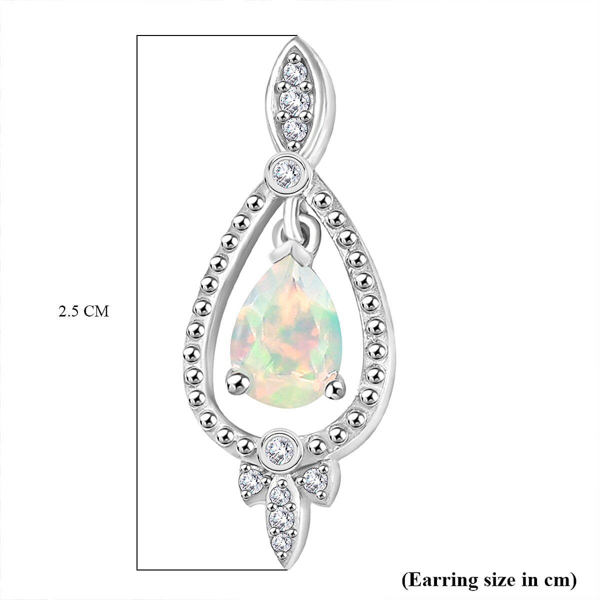 Ethiopian Faceted Opal &amp; White Zircon Earring with Push Back in Rhodium Overlay Sterling Silver 1.15 Ct. 8064943 18