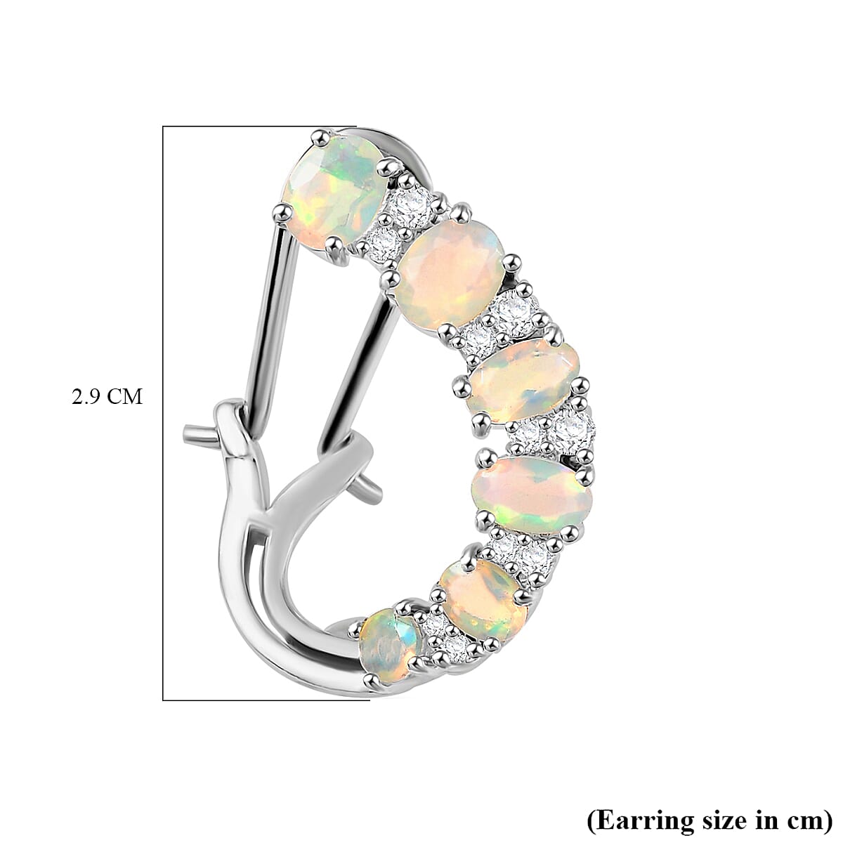 Ethiopian Faceted Opal &amp; White Zircon Earring with Omega Clip in Rhodium Overlay Sterling Silver 2.34 Ct. 8076439 18