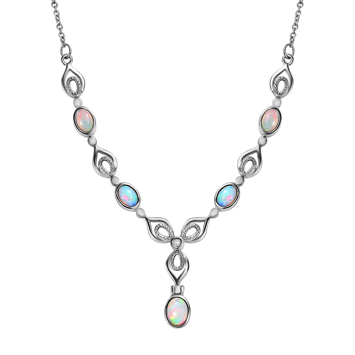 Ethiopian Opal, White Zircon Necklace with Magnetic Clasp (Size - 20) 1.84 Ct. 7954542 0
