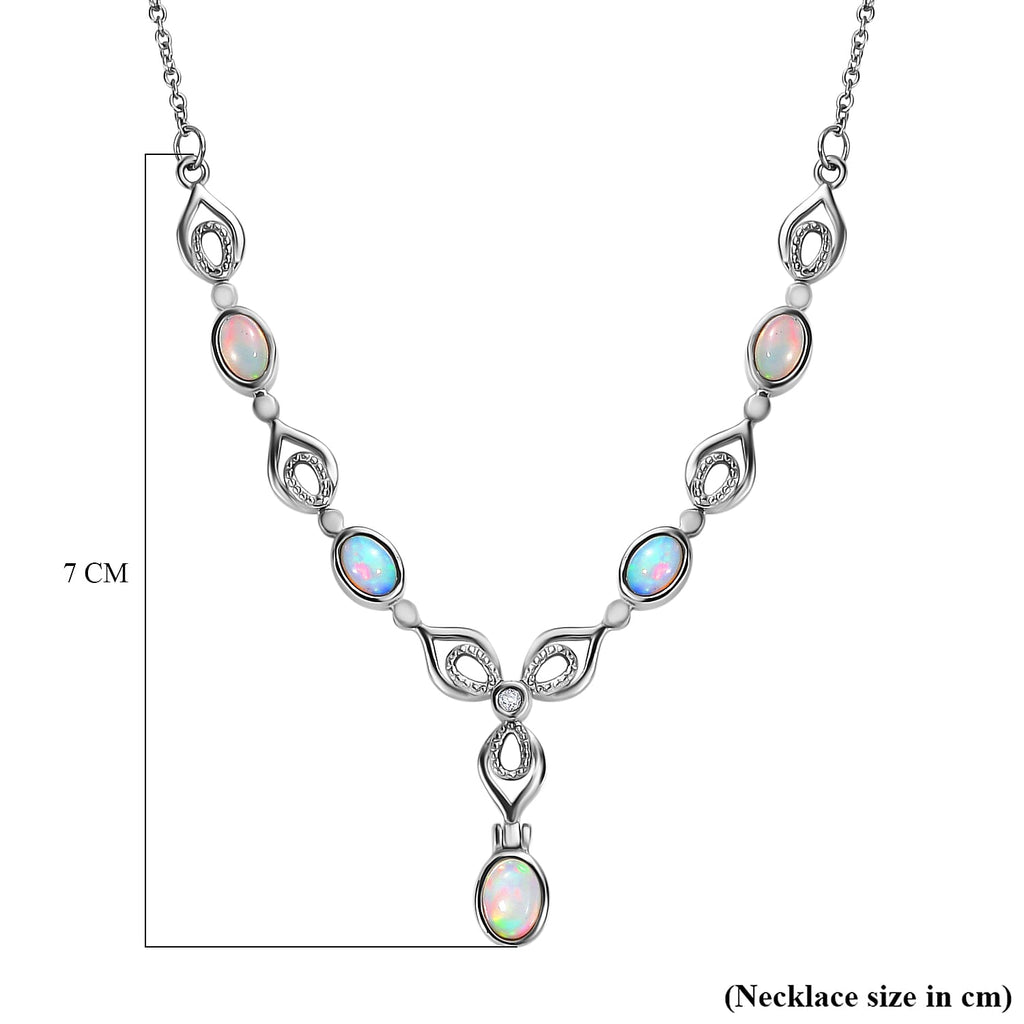 Ethiopian Opal, White Zircon Necklace with Magnetic Clasp (Size - 20) 1.84 Ct.
