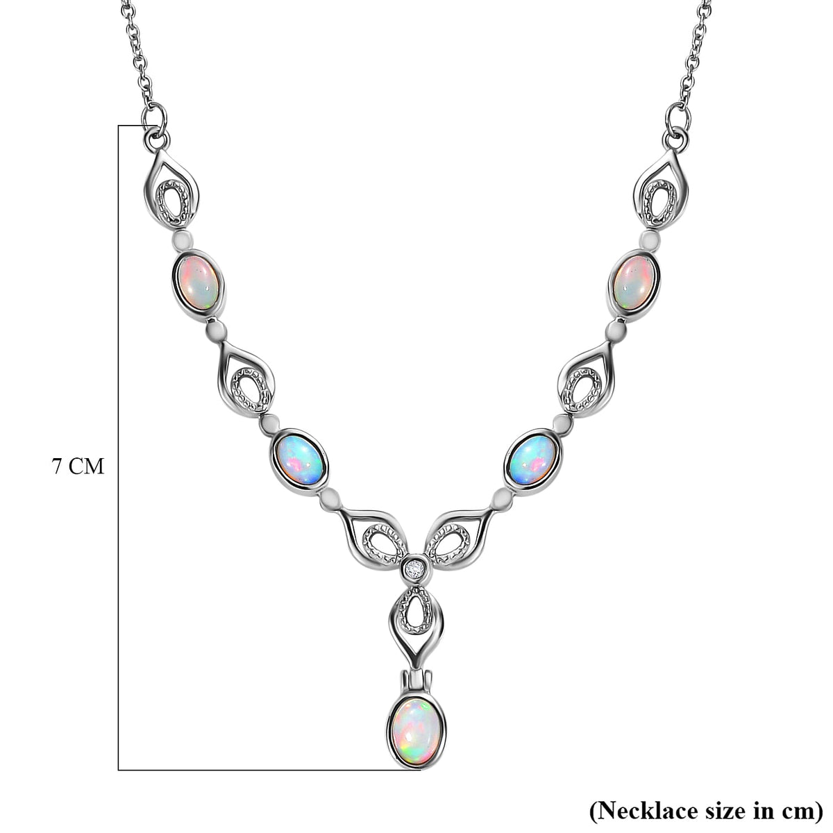 Ethiopian Opal, White Zircon Necklace with Magnetic Clasp (Size - 20) 1.84 Ct. 7954542 10