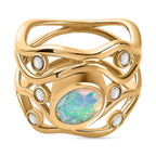 Ethiopian Welo Opal & Natural Zircon Ring in 18K Yellow Gold Vermeil Plated Sterling Silver 1.00 Ct, Silver Wt 6.22 GM