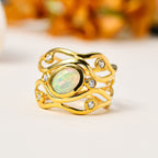 Ethiopian Welo Opal & Natural Zircon Ring in 18K Yellow Gold Vermeil Plated Sterling Silver 1.00 Ct, Silver Wt 6.22 GM