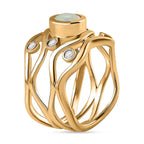 Ethiopian Welo Opal & Natural Zircon Ring in 18K Yellow Gold Vermeil Plated Sterling Silver 1.00 Ct, Silver Wt 6.22 GM