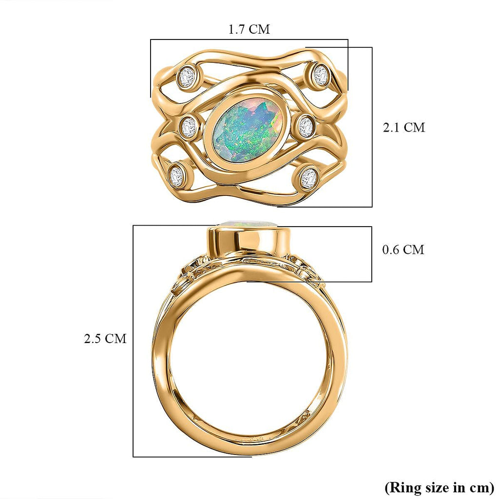 Ethiopian Welo Opal & Natural Zircon Ring in 18K Yellow Gold Vermeil Plated Sterling Silver 1.00 Ct, Silver Wt 6.22 GM