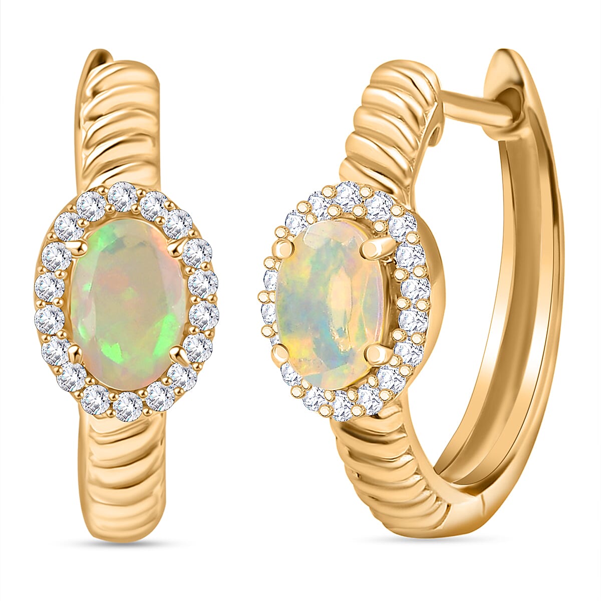 Ethiopian Faceted Opal &amp; White Zircon Full Hoop Earring in 18K Vermeil Yellow Gold Plated Sterling Silver 8064979 6