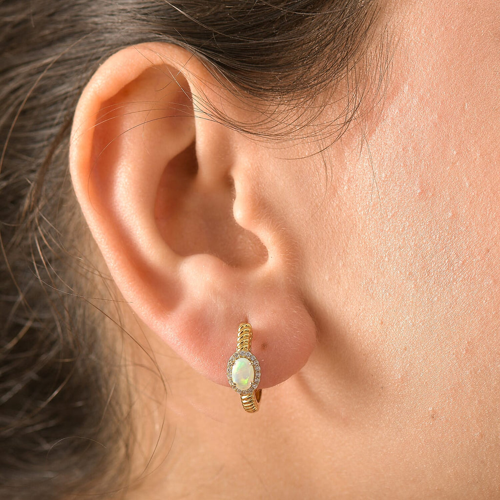 Ethiopian Faceted Opal & White Zircon Full Hoop Earring in 18K Vermeil Yellow Gold Plated Sterling Silver