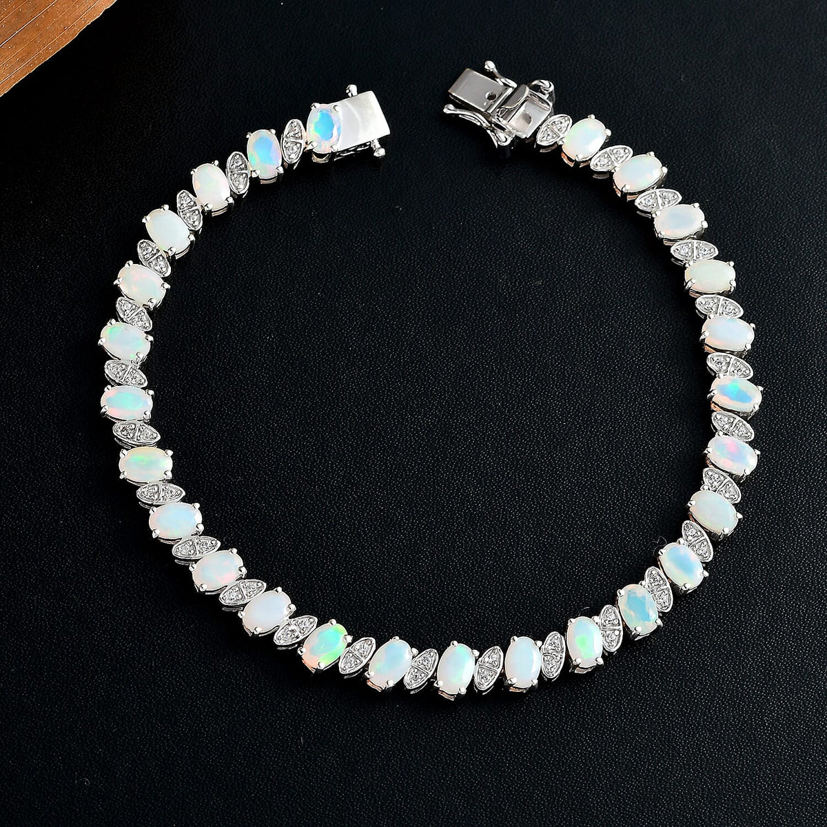 Ethiopian Opal and White Zircon Line Bracelet (Size - 7) in Rhodium Overlay Sterling Silver 7951723 3