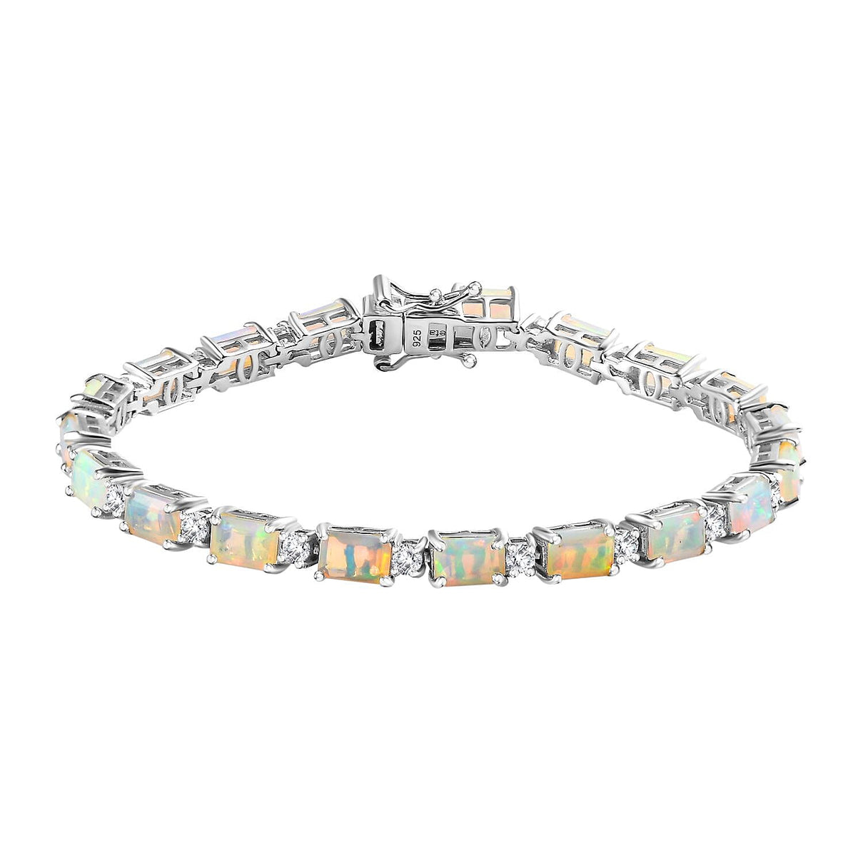 Premium Ethiopian Welo Opal and Natural Zircon Tennis Bracelet (Size - 7) in Platinum Overlay Sterling Silver 7771097 0