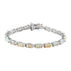 Premium Ethiopian Opal ,  White Zircon  Linking Bracelet (Size - 7.5) in Platinum Overlay Sterling Silver,  Silver Wt. 12 Gms  8.095  Ct.