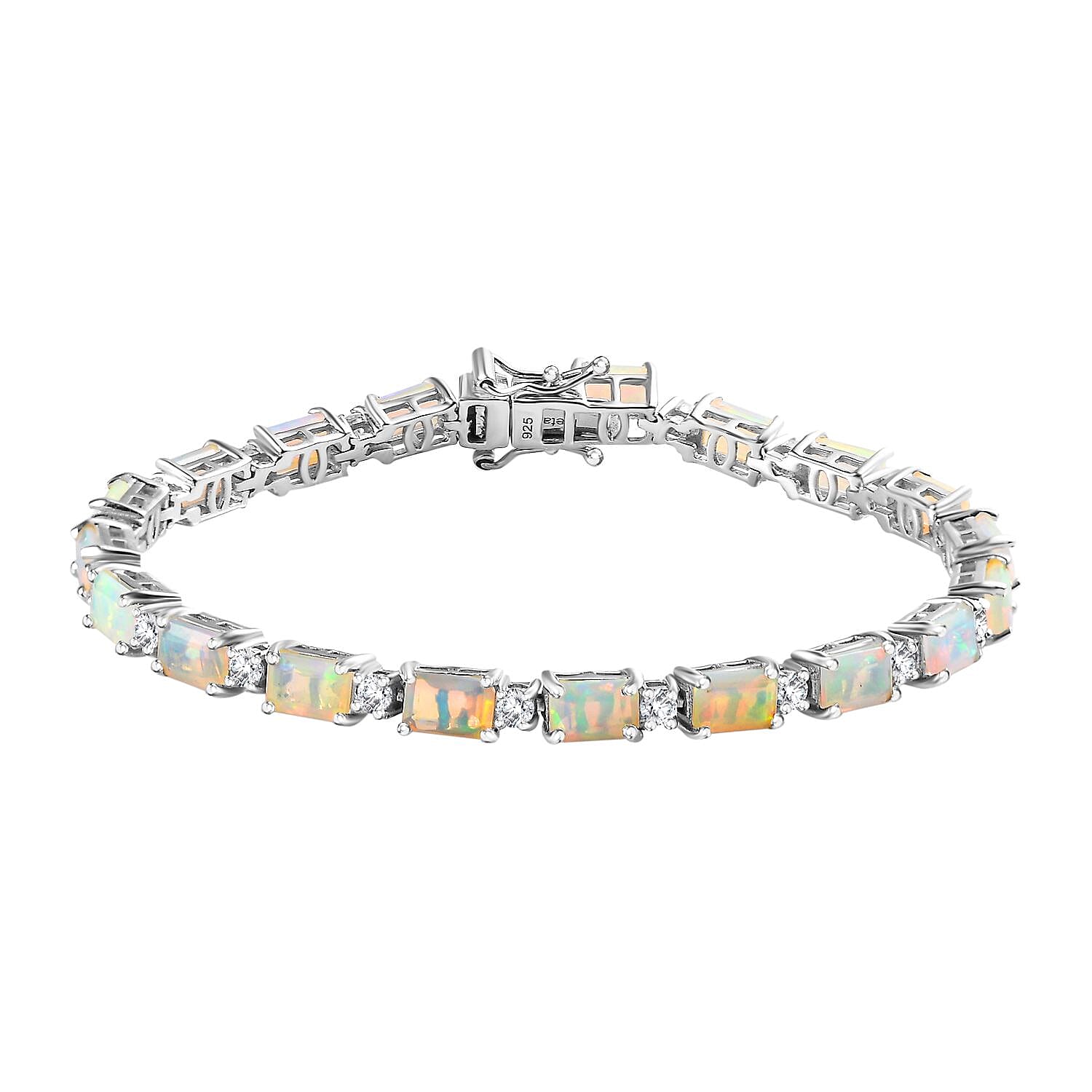 Premium Ethiopian Welo Opal and Natural Zircon Tennis Bracelet (Size - 7) in Platinum Overlay Sterling Silver 7771097 0