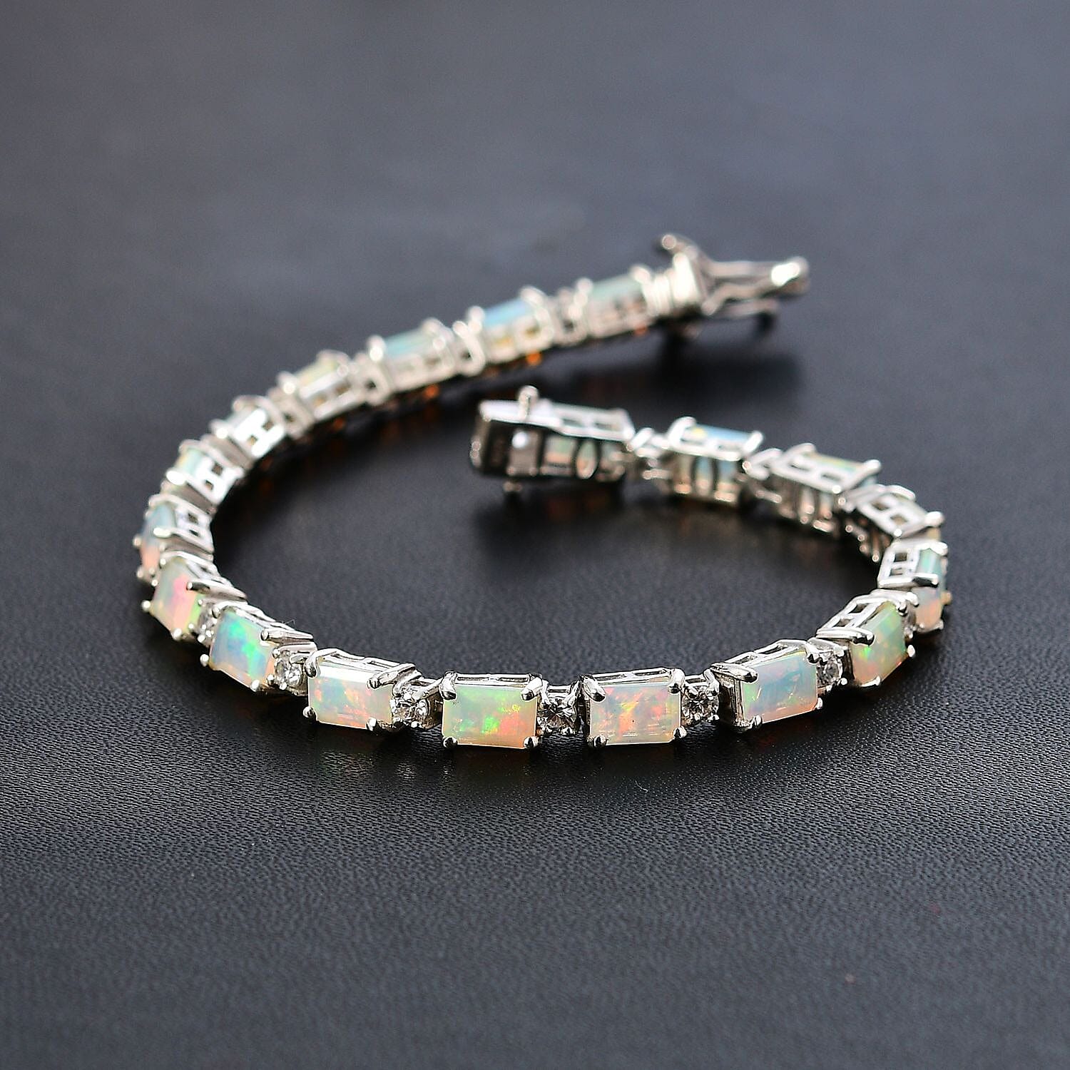 Premium Ethiopian Welo Opal and Natural Zircon Tennis Bracelet (Size - 7) in Platinum Overlay Sterling Silver 7771097 2