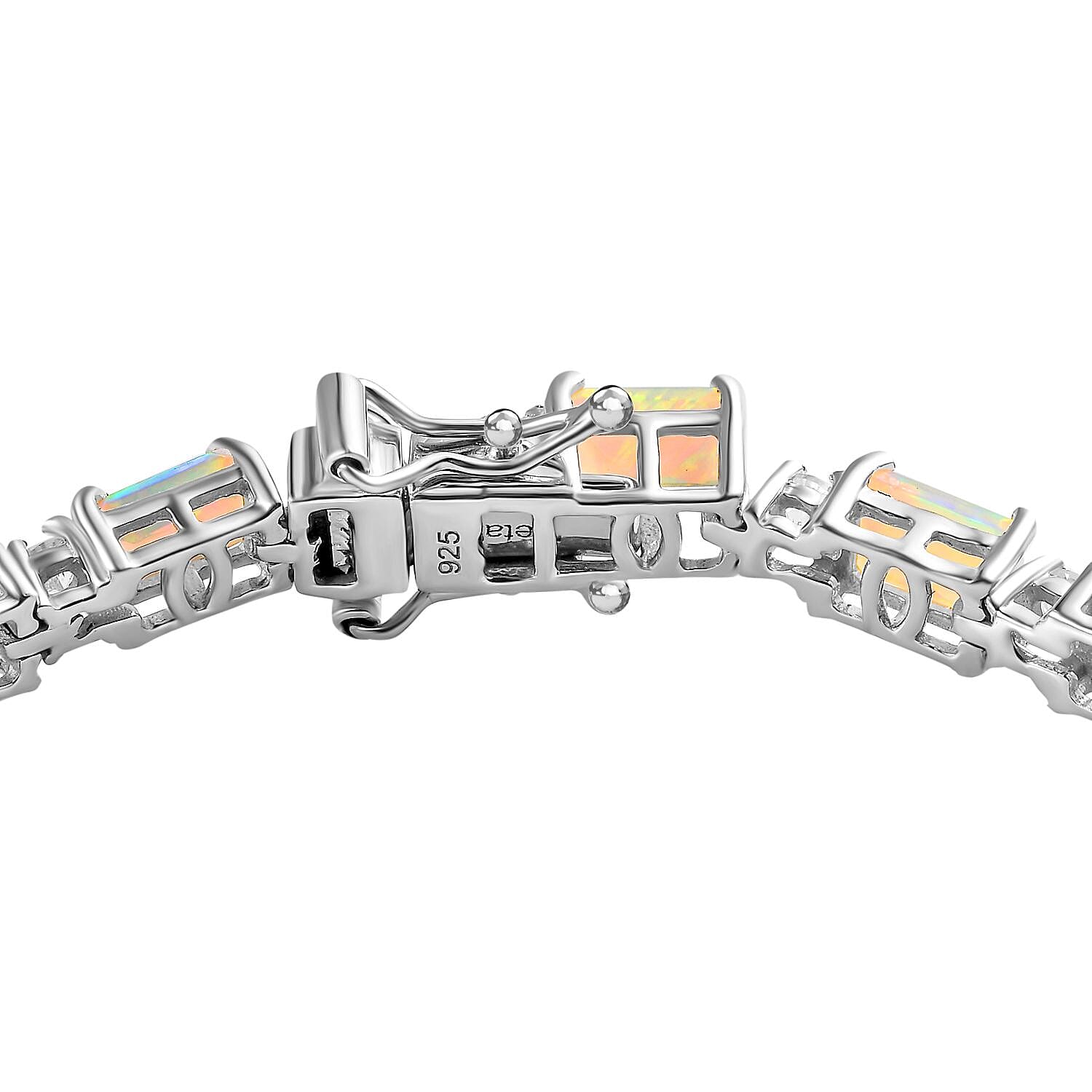 Premium Ethiopian Welo Opal and Natural Zircon Tennis Bracelet (Size - 7) in Platinum Overlay Sterling Silver 7771097 4