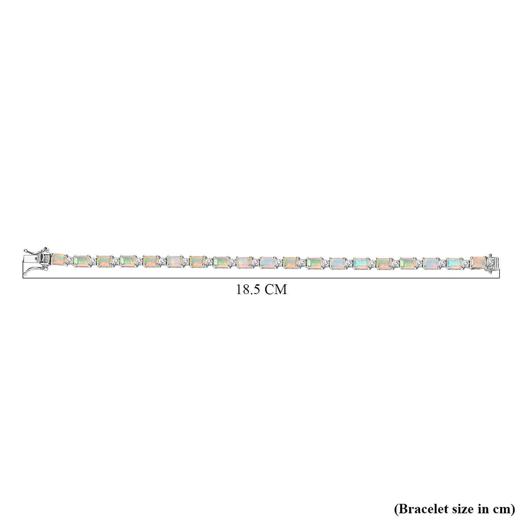 Premium Ethiopian Opal ,  White Zircon  Linking Bracelet (Size - 7.5) in Platinum Overlay Sterling Silver,  Silver Wt. 12 Gms  8.095  Ct.