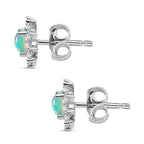 Ethiopian Welo Opal & Natural Zircon Stud Floral Earrings with Push Back in Platinum Overlay Sterling Silver