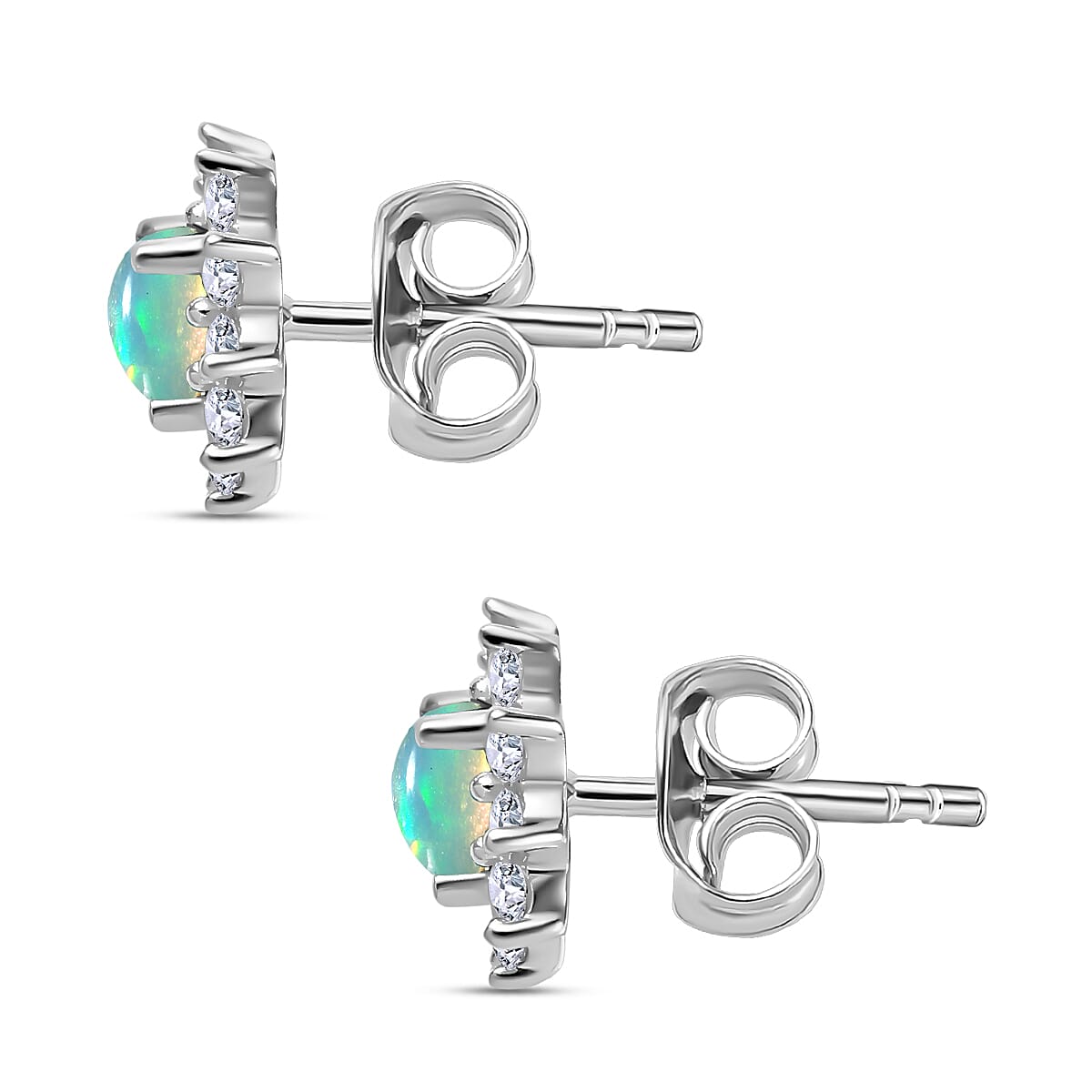 Ethiopian Welo Opal, Natural Zircon Halo Earrings with Push Back in Platinum Overlay Sterling Silver 7571990 4
