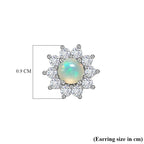 Ethiopian Welo Opal & Natural Zircon Stud Floral Earrings with Push Back in Platinum Overlay Sterling Silver