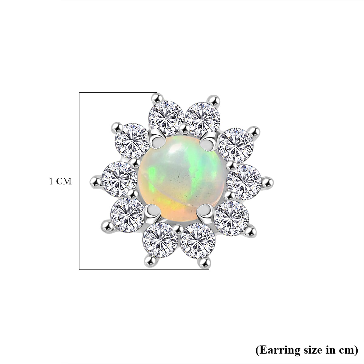 Ethiopian Opal &amp; White Zircon Sunburst Halo Earring in Sterling Silver 8197280 5