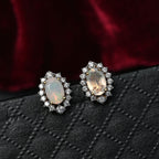 Ethiopian Opal & White Zircon Forest Dew Earring Sterling Silver 1.11 Ct.