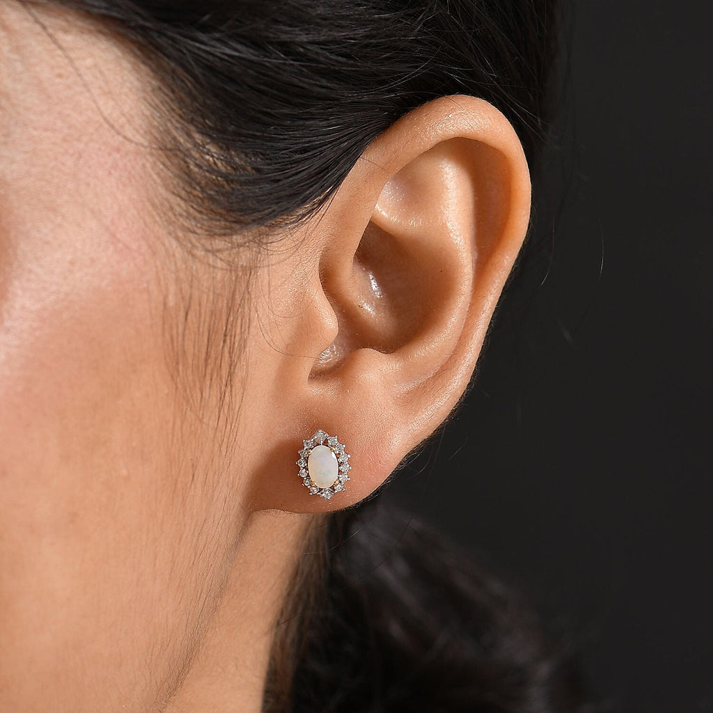 Ethiopian Opal & White Zircon Forest Dew Earring Sterling Silver 1.11 Ct.