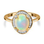 Ethiopian Welo Opal and Natural Zircon Ring in 18K Yellow Gold Vermeil Plated Sterling Silver 2.12 Ct.