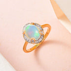 Ethiopian Welo Opal and Natural Zircon Ring in 18K Yellow Gold Vermeil Plated Sterling Silver 2.12 Ct.