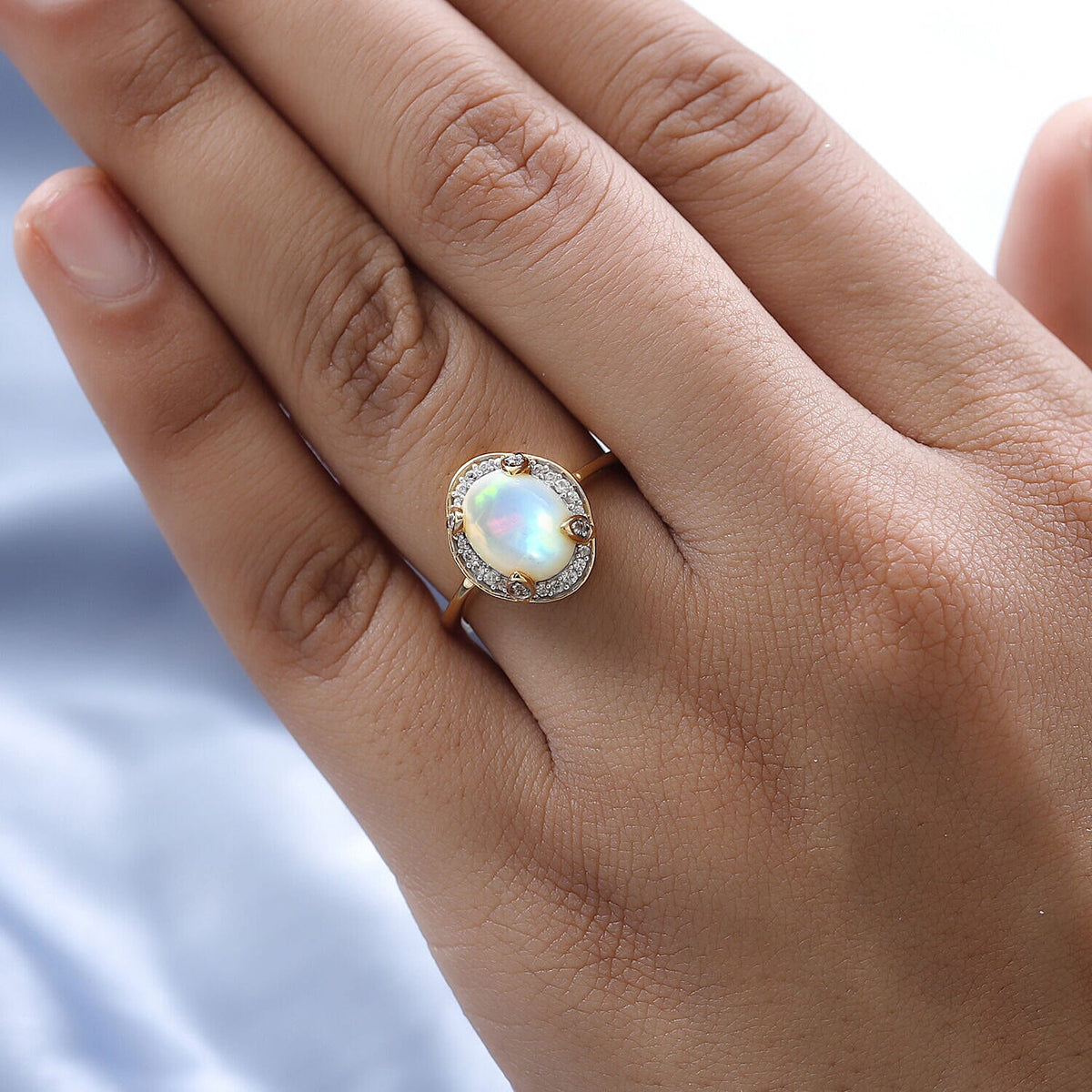 Ethiopian Welo Opal and Natural Zircon Ring in 18K Yellow Gold Vermeil Plated Sterling Silver 2.12 Ct. 7339010 4