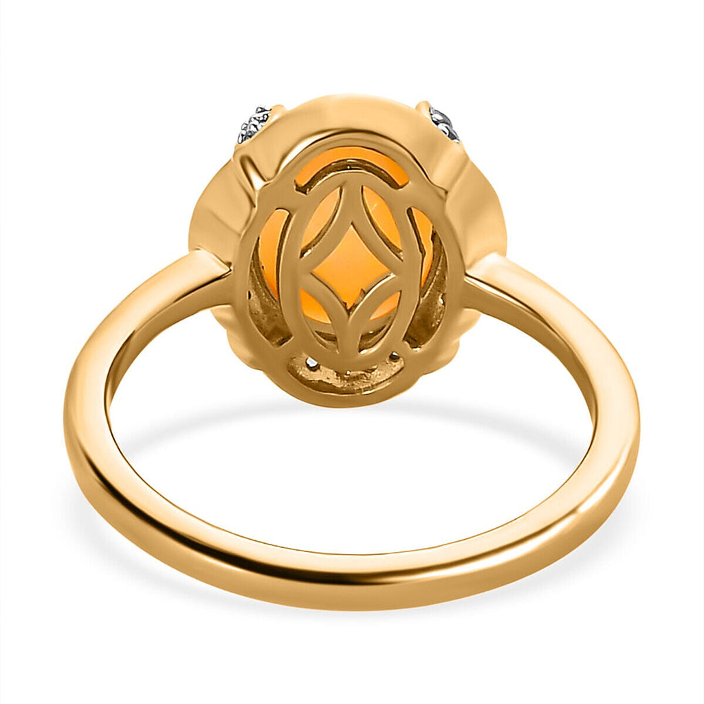 Ethiopian Welo Opal and Natural Zircon Ring in 18K Yellow Gold Vermeil Plated Sterling Silver 2.12 Ct.