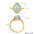 Ethiopian Welo Opal and Natural Zircon Ring in 18K Yellow Gold Vermeil Plated Sterling Silver 2.12 Ct.