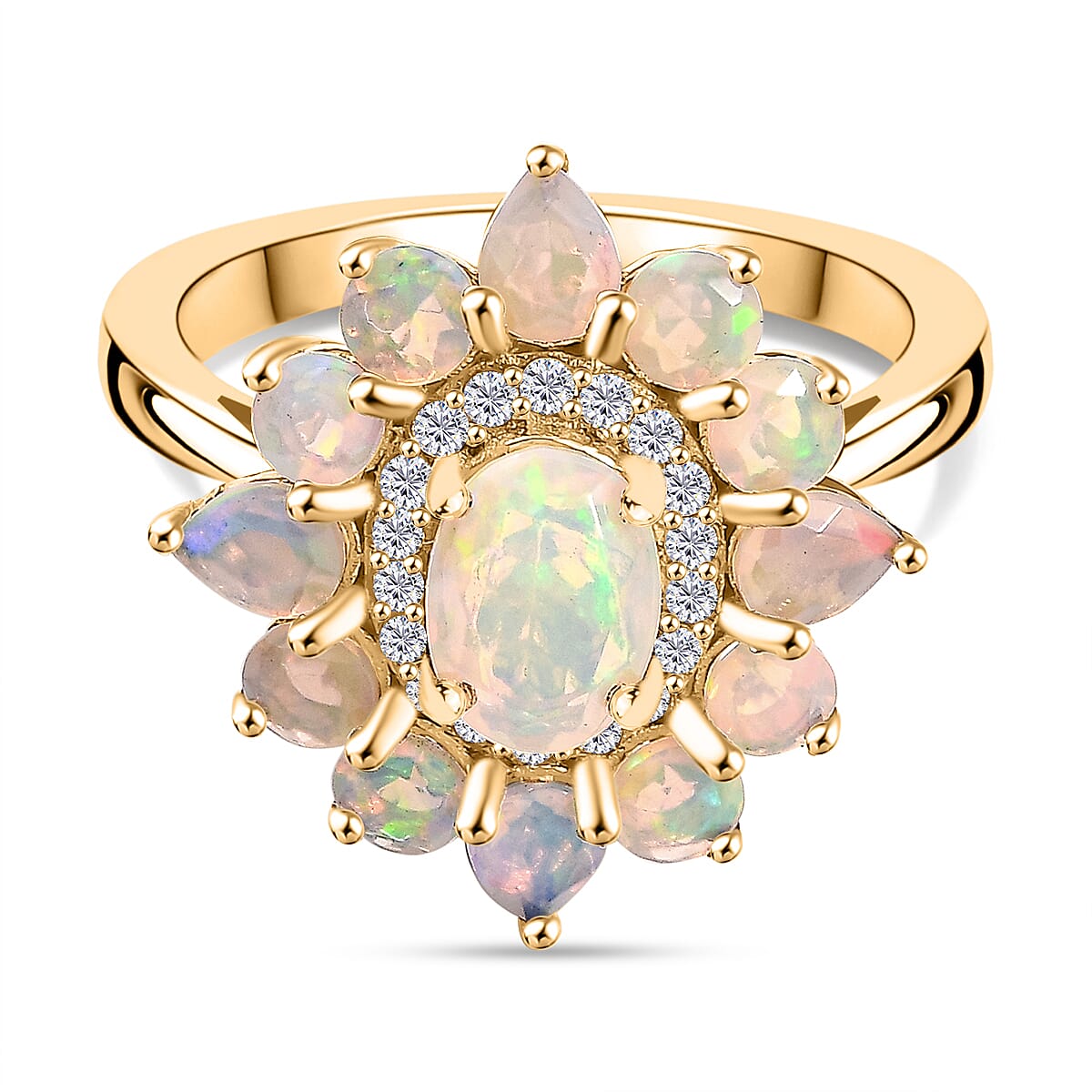 Ethiopian Faceted Opal &amp; White Zircon Ring in 18K Vermeil Yellow Gold Plated Sterling Silver 1.65 Ct. 8064923 2