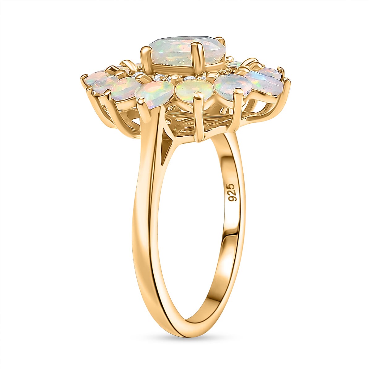 Ethiopian Faceted Opal &amp; White Zircon Ring in 18K Vermeil Yellow Gold Plated Sterling Silver 1.65 Ct. 8064923 11