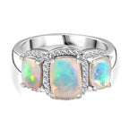 Ethiopian Welo Opal & Natural Zircon Ring in Platinum Overlay Sterling Silver 2.00 Ct.