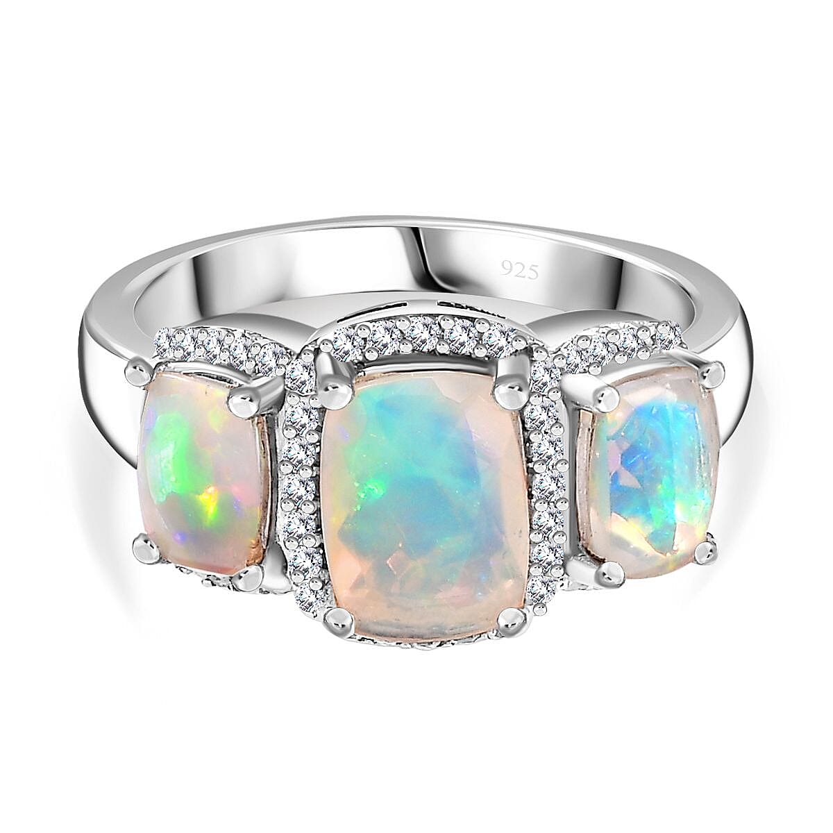 Ethiopian Welo Opal &amp; Natural Zircon Ring in Platinum Overlay Sterling Silver 2.00 Ct. 7722056 0