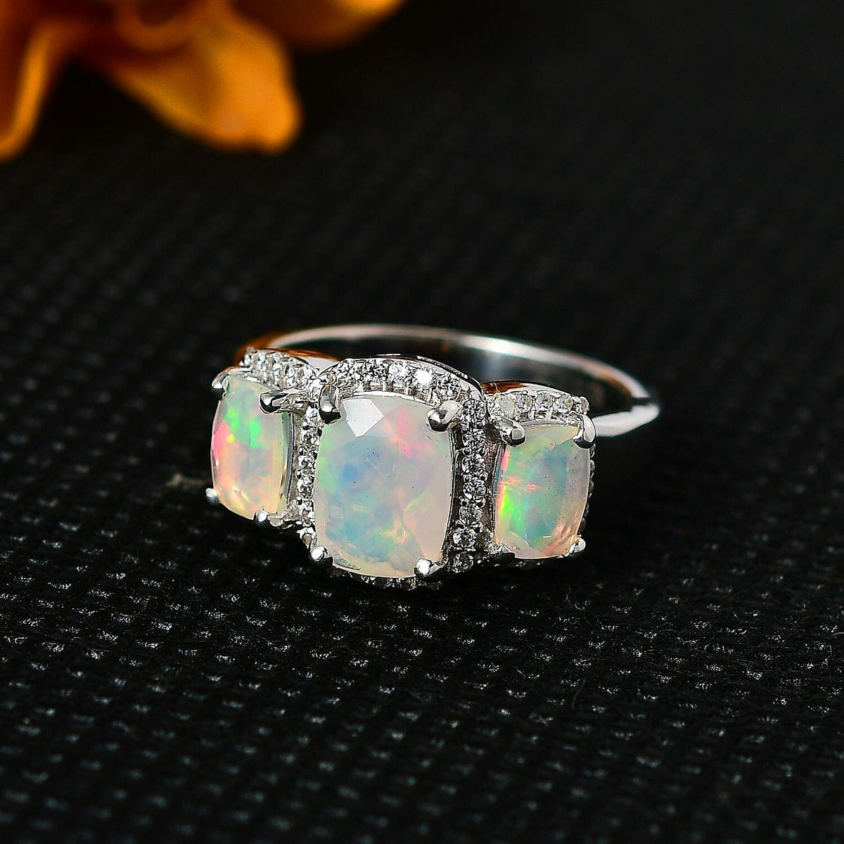 Ethiopian Welo Opal &amp; Natural Zircon Ring in Platinum Overlay Sterling Silver 2.00 Ct. 7722056 2